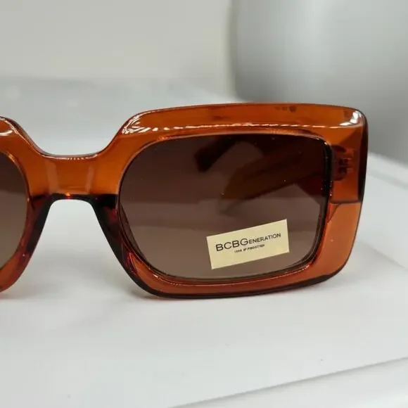 BCBGeneration 52mm Burnt Orange Brown Rectangle Sunglasses - Picture 3 of 3